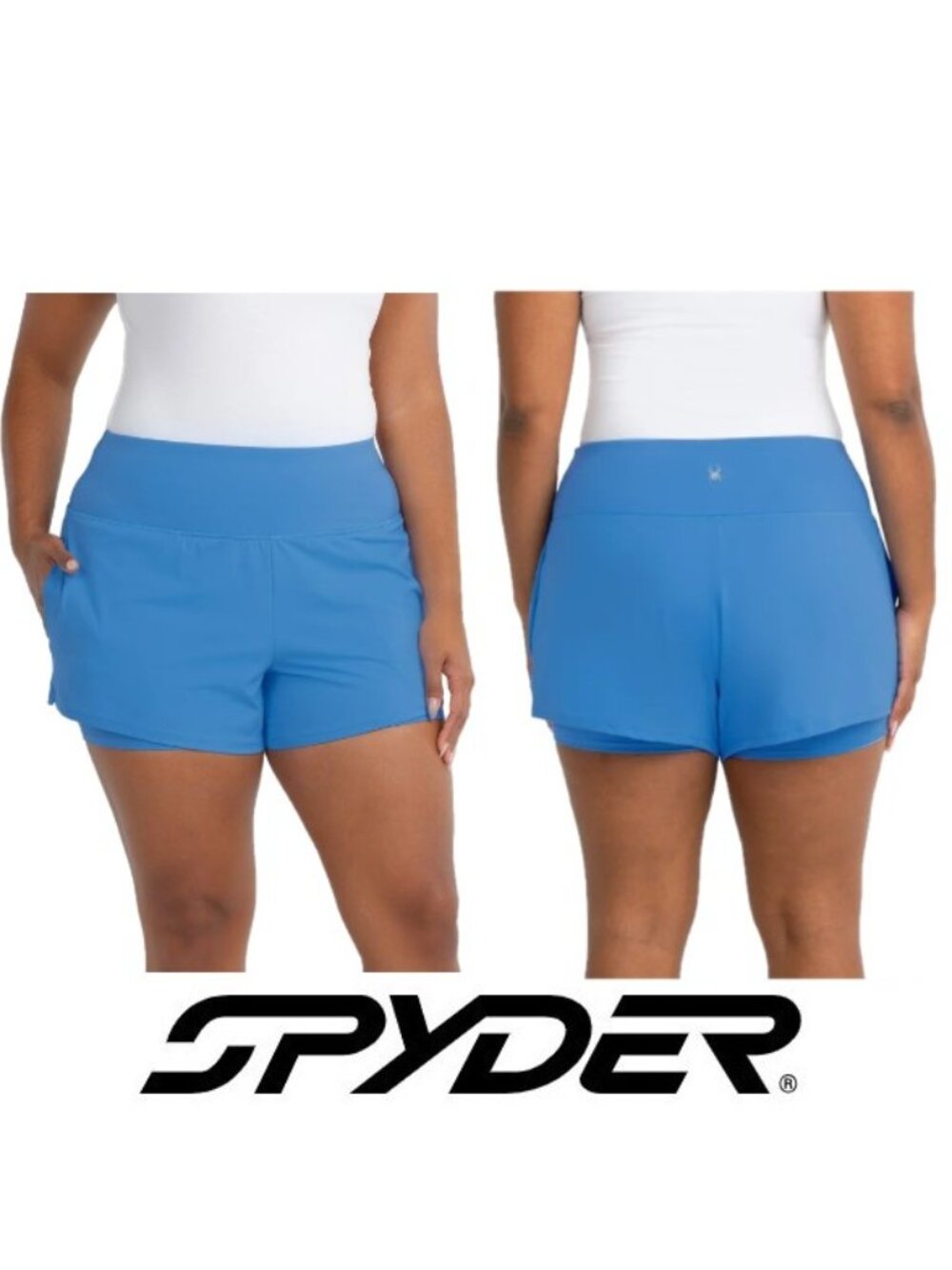 NWT Spyder Women's Running Logo Short, Blue, Inner Bike Short